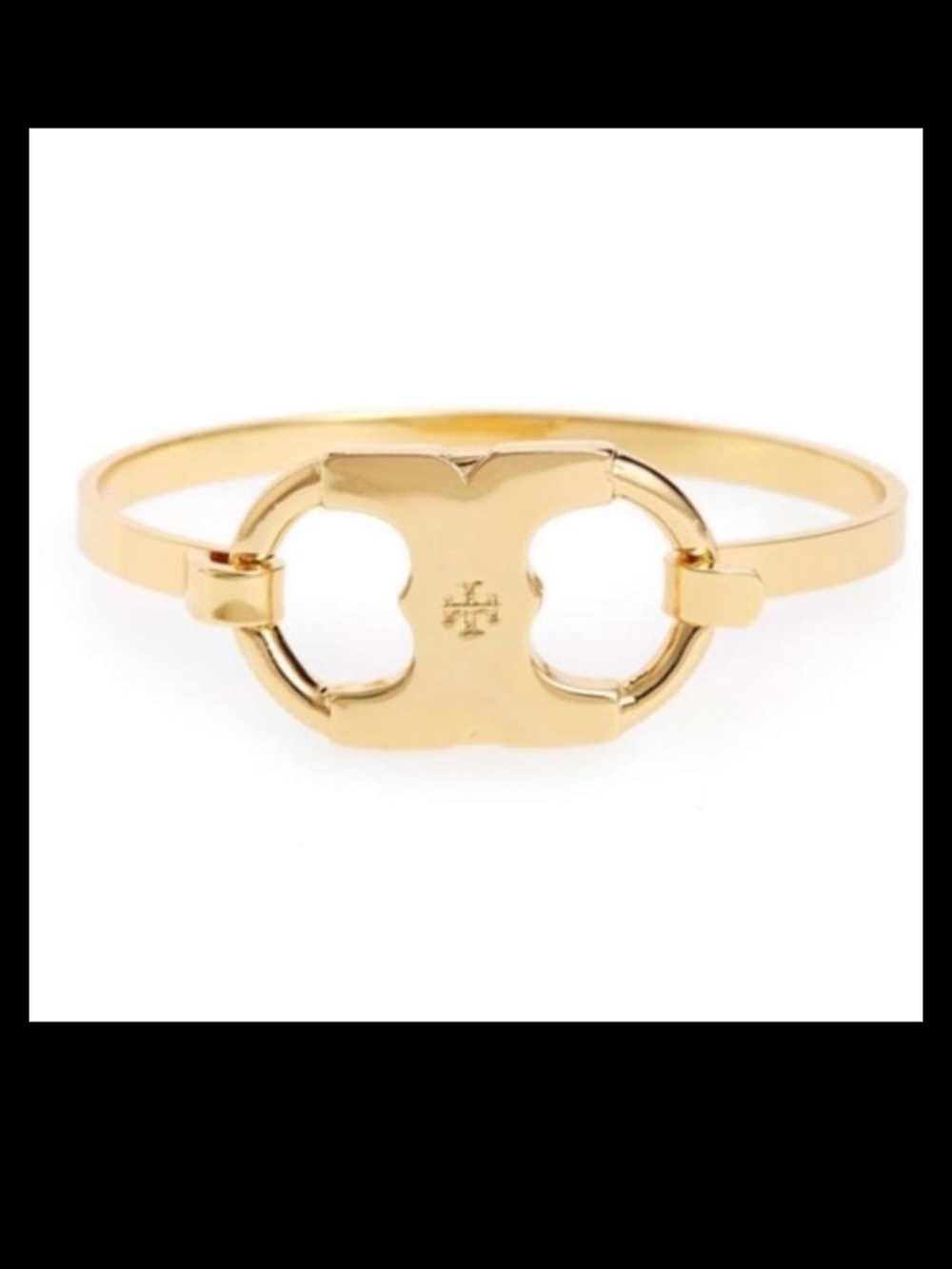 Tory Burch Gold Tone Logo Hinged Bracelet